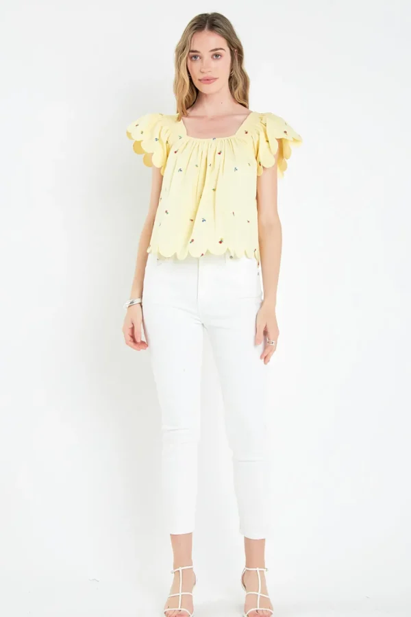 ENGLISH FACTORY Tops*- Scalloped Hem Ruffle Detail Top