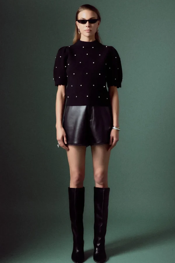 ENGLISH FACTORY Sweaters & Knits*- Scalloped Puff Sleeve Embellishment Knit