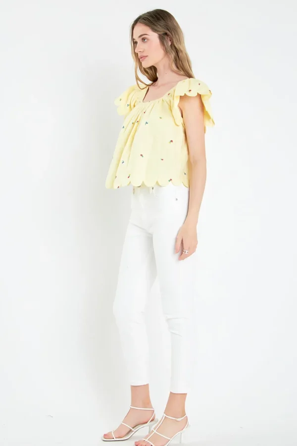 ENGLISH FACTORY Tops*- Scalloped Hem Ruffle Detail Top