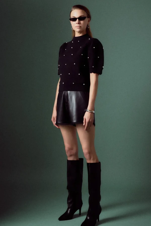 ENGLISH FACTORY Sweaters & Knits*- Scalloped Puff Sleeve Embellishment Knit