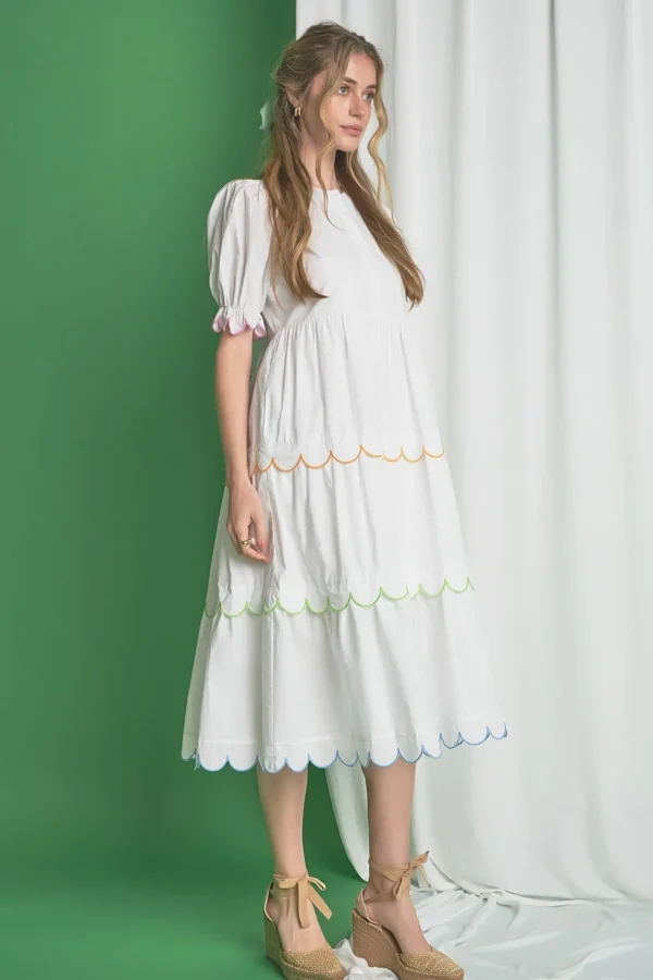 ENGLISH FACTORY White Dresses | Tops*- Scalloped Edge Midi Dress