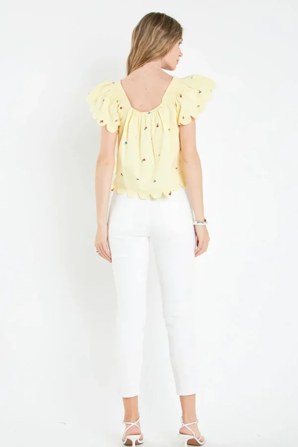 ENGLISH FACTORY Tops*- Scalloped Hem Ruffle Detail Top