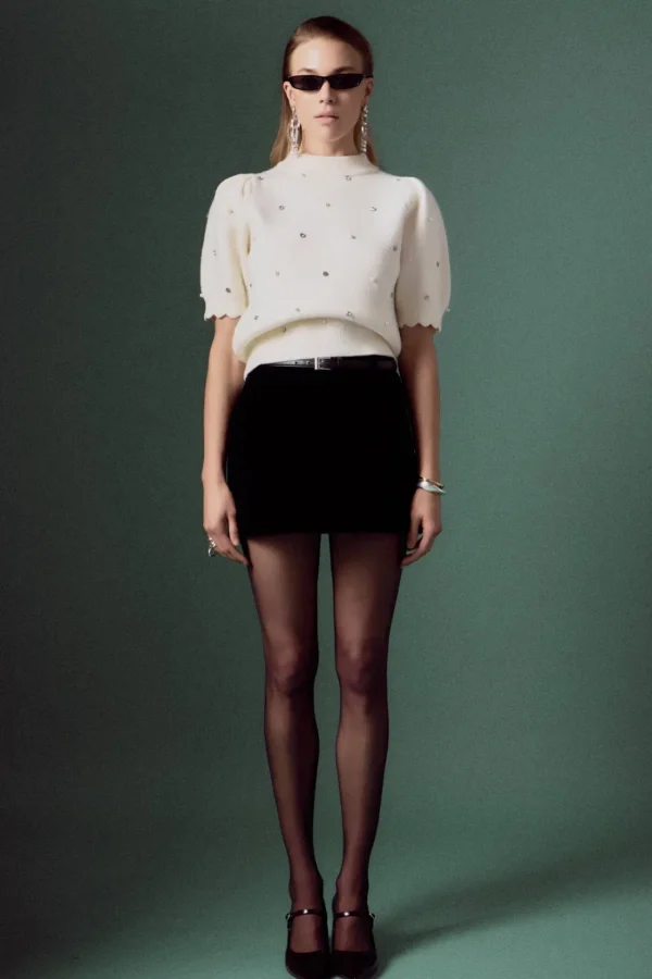 ENGLISH FACTORY Sweaters & Knits*- Scalloped Puff Sleeve Embellishment Knit