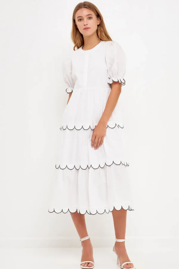 ENGLISH FACTORY White Dresses | Tops*- Scalloped Edge Midi Dress