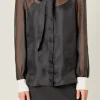 ENGLISH FACTORY Shirts & Blouses*- See Through Bow Tie Blouse BLACK/OFFWHITE