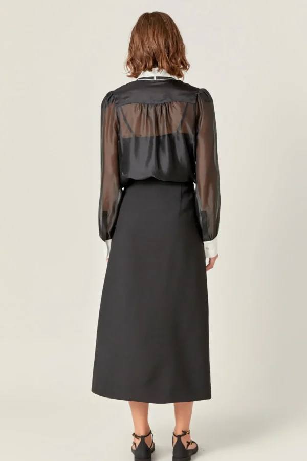 ENGLISH FACTORY Shirts & Blouses*- See Through Bow Tie Blouse BLACK/OFFWHITE
