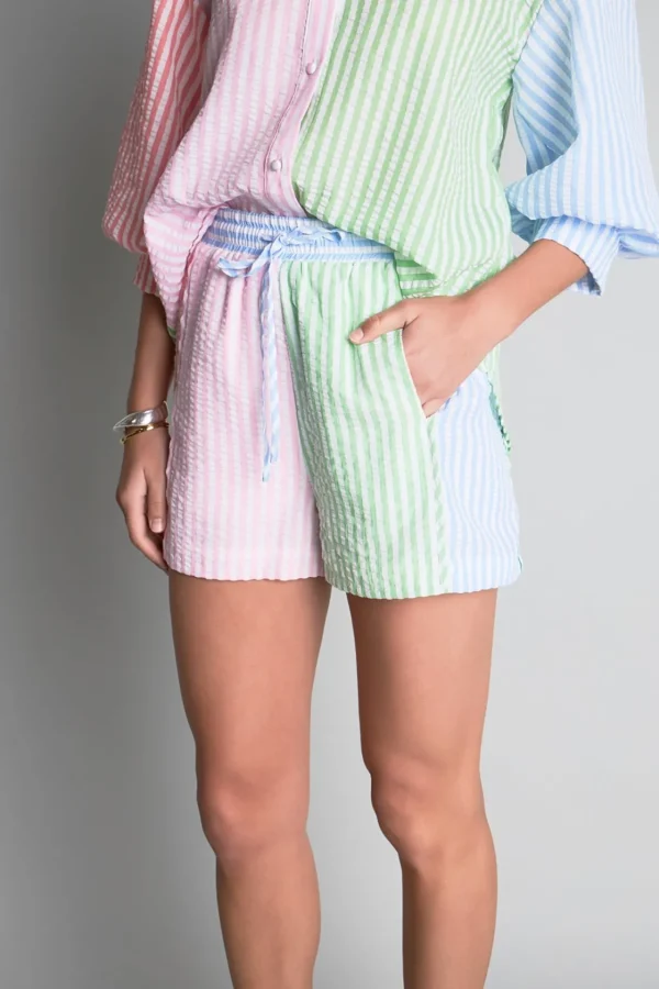 ENGLISH FACTORY Matching Sets | Shorts & Skorts*- Seersucker Striped Colorblock Shorts MULTI