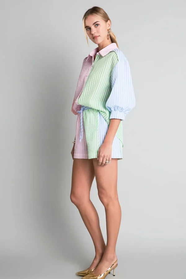 ENGLISH FACTORY Matching Sets | Shorts & Skorts*- Seersucker Striped Colorblock Shorts MULTI