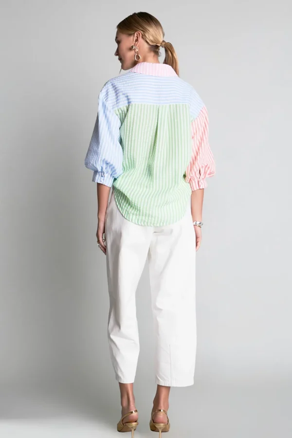 ENGLISH FACTORY Matching Sets | Shirts & Blouses*- Seersucker Striped Colorblock Shirt MULTI