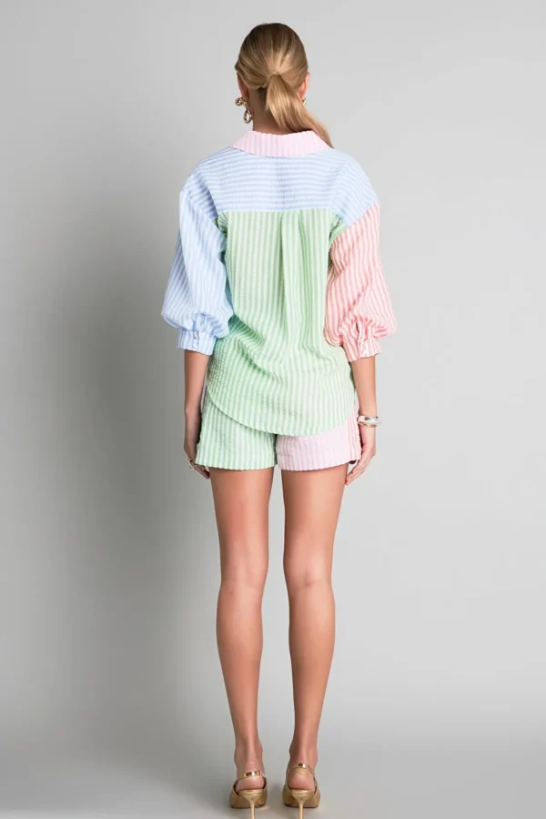 ENGLISH FACTORY Matching Sets | Shorts & Skorts*- Seersucker Striped Colorblock Shorts MULTI