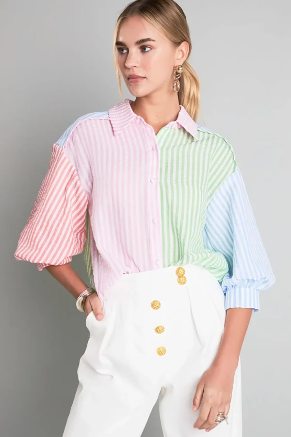 ENGLISH FACTORY Matching Sets | Shirts & Blouses*- Seersucker Striped Colorblock Shirt MULTI