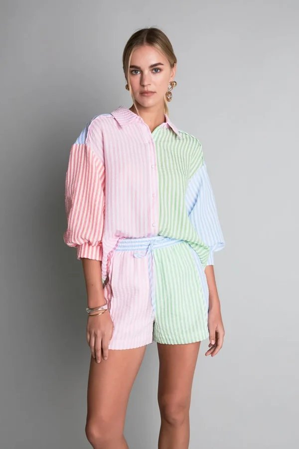 ENGLISH FACTORY Matching Sets | Shorts & Skorts*- Seersucker Striped Colorblock Shorts MULTI