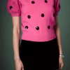 ENGLISH FACTORY Sweaters & Knits | Tops*- Sequin Dot Black Sweater FUCHSIA/BLACK