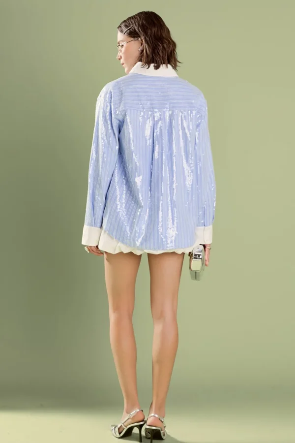 ENGLISH FACTORY Shirts & Blouses*- Sequin Stripe Shirt BLUE
