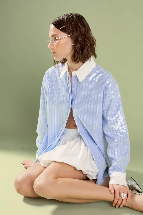 ENGLISH FACTORY Shirts & Blouses*- Sequin Stripe Shirt BLUE