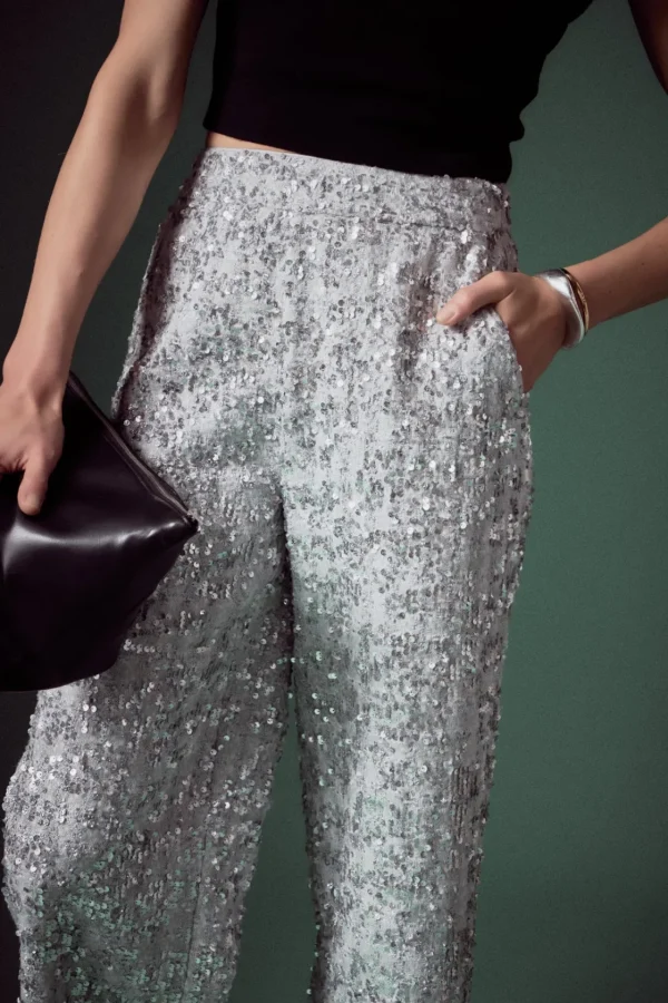 ENGLISH FACTORY Matching Sets | Pants*- Sequin Tweed Culotte Pants SILVER