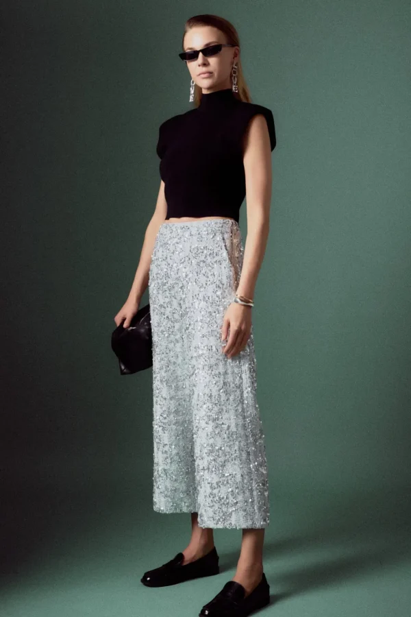 ENGLISH FACTORY Matching Sets | Pants*- Sequin Tweed Culotte Pants SILVER