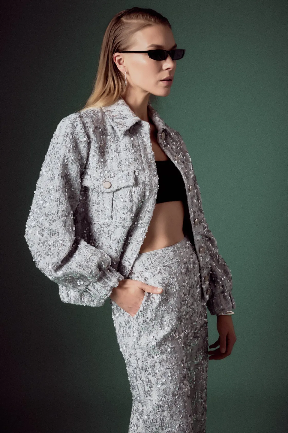 english_factory__sequin_t_3-1.webp ENGLISH FACTORY Matching Sets | Jackets & Coats*- Sequin Tweed Jacket SILVER