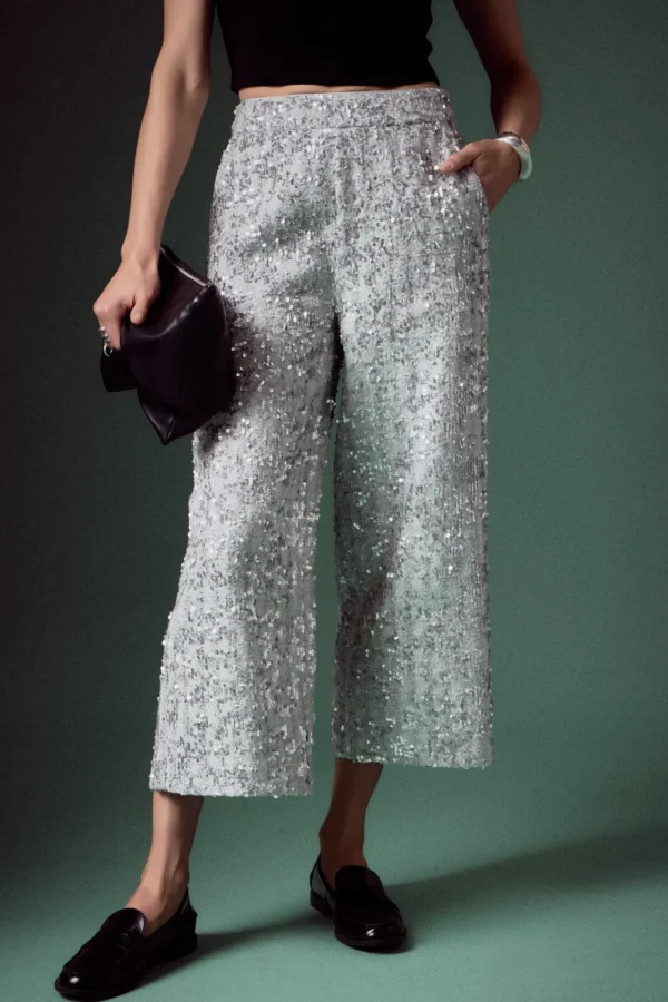 ENGLISH FACTORY Matching Sets | Pants*- Sequin Tweed Culotte Pants SILVER