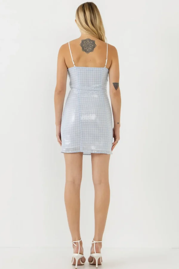 ENGLISH FACTORY Tops*- Sequins Plaid Bodycon Mini Dress POWDERBLUE