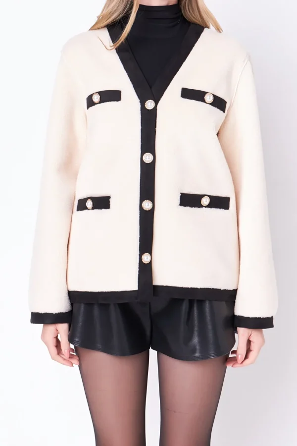 ENGLISH FACTORY Sweaters & Knits*- Shearing Jacket with Buttons WHITE