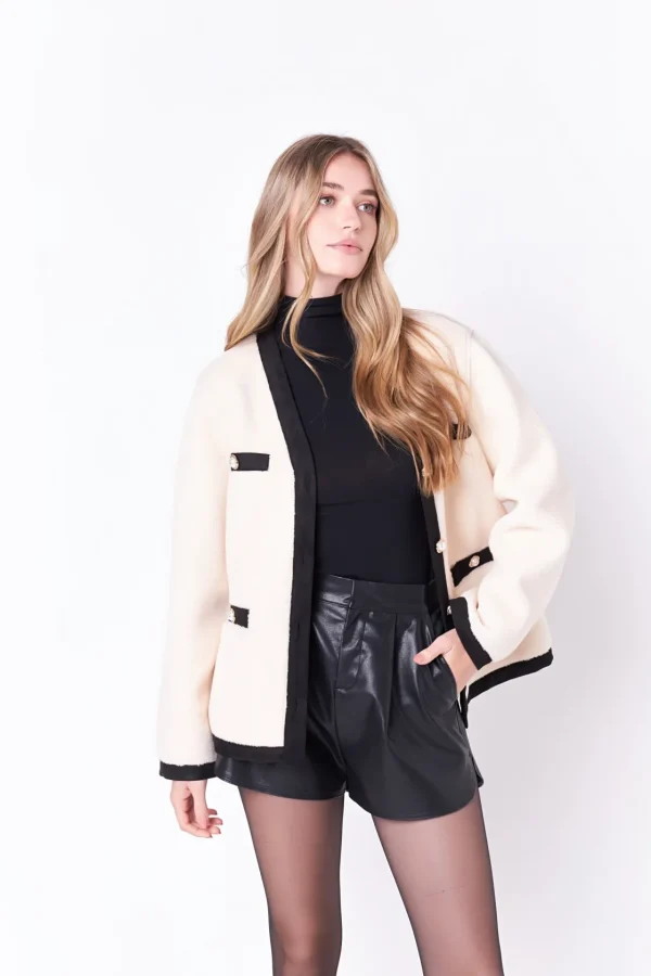 ENGLISH FACTORY Sweaters & Knits*- Shearing Jacket with Buttons WHITE