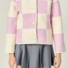 ENGLISH FACTORY Jackets & Coats | Tops*- Shearling Check Cardigan LILAC/CREAM