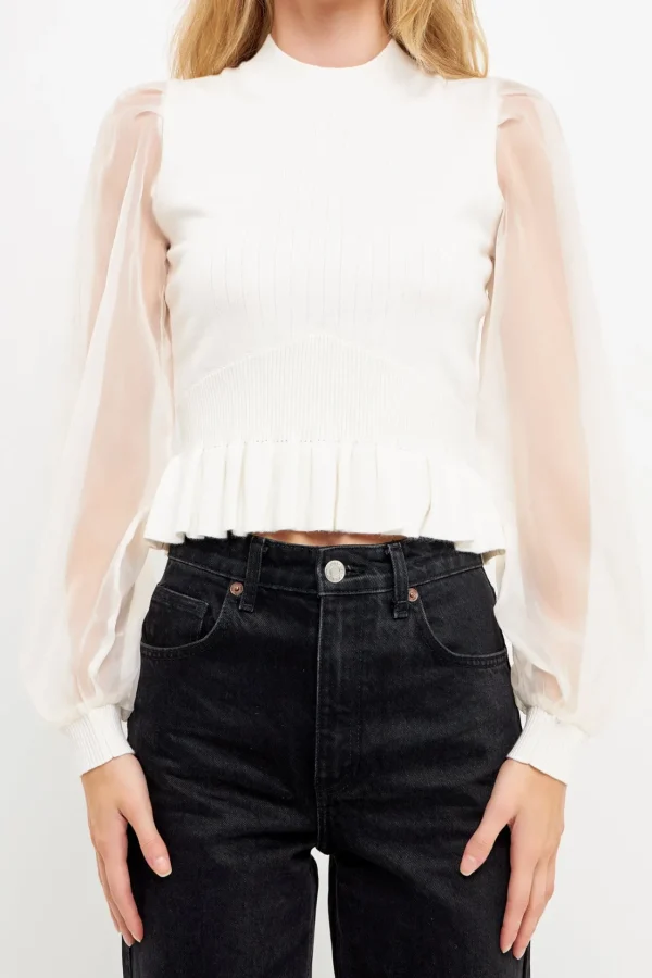 ENGLISH FACTORY Sweaters & Knits | Tops*- Sheer Sleeve Knit Top