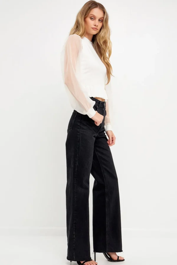 ENGLISH FACTORY Sweaters & Knits | Tops*- Sheer Sleeve Knit Top