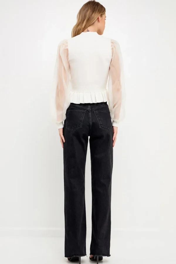 ENGLISH FACTORY Sweaters & Knits | Tops*- Sheer Sleeve Knit Top