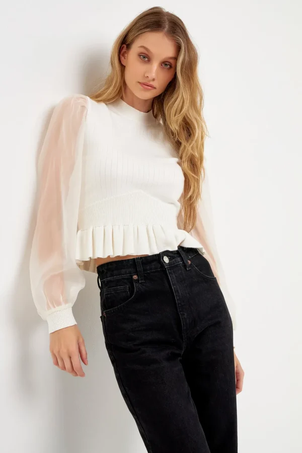 ENGLISH FACTORY Sweaters & Knits | Tops*- Sheer Sleeve Knit Top