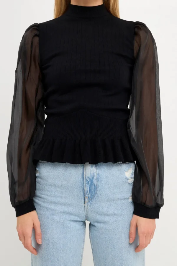 ENGLISH FACTORY Sweaters & Knits | Tops*- Sheer Sleeve Knit Top