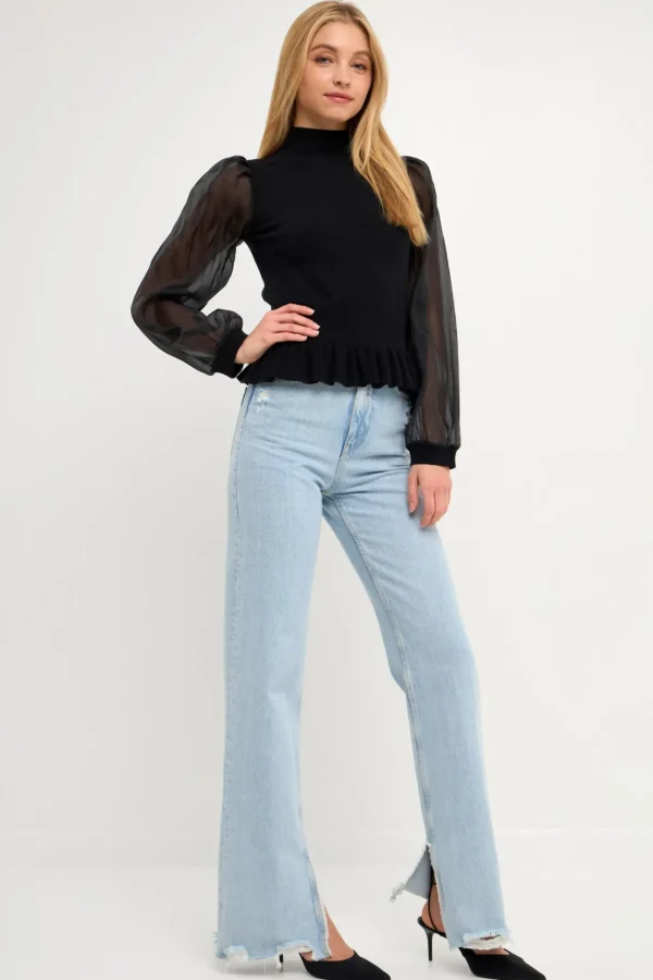 ENGLISH FACTORY Sweaters & Knits | Tops*- Sheer Sleeve Knit Top