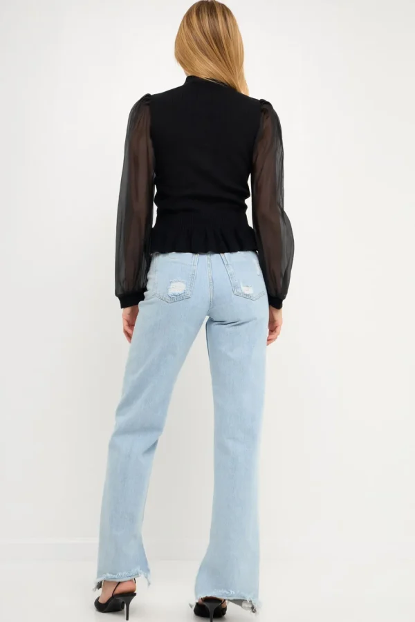 ENGLISH FACTORY Sweaters & Knits | Tops*- Sheer Sleeve Knit Top