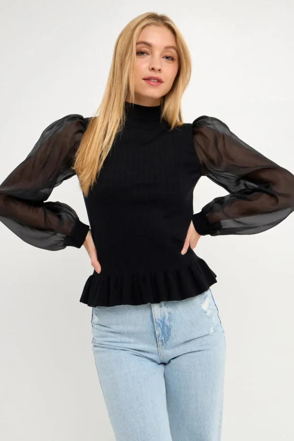ENGLISH FACTORY Sweaters & Knits | Tops*- Sheer Sleeve Knit Top