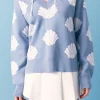 ENGLISH FACTORY Sweaters & Knits*- Shell Motif Sweater with Pearl Trim SKYBLUE/WHITE