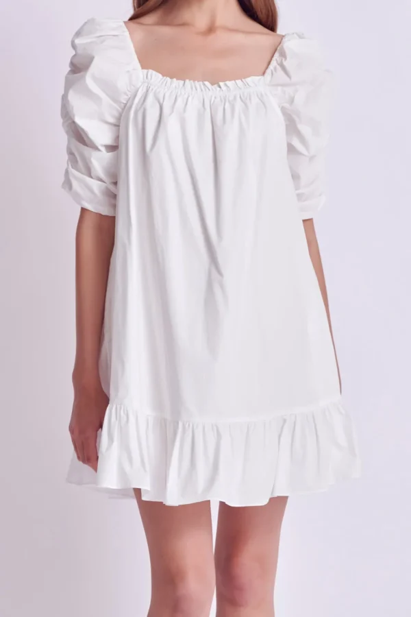 ENGLISH FACTORY White Dresses | Tops*- Shirred Puff Sleeve Mini Dress WHITE