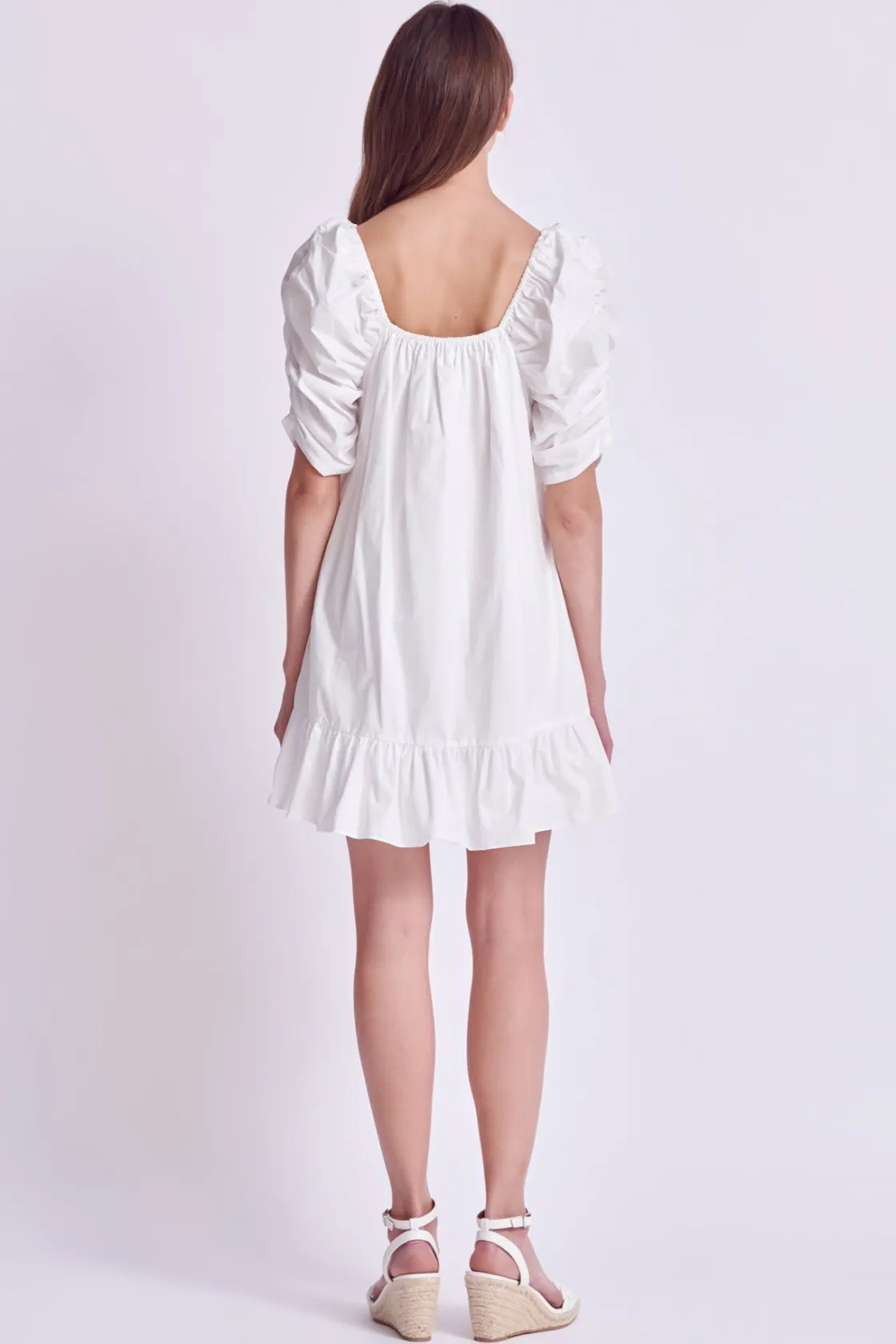 english_factory__shirred__2-1.webp ENGLISH FACTORY White Dresses | Tops*- Shirred Puff Sleeve Mini Dress WHITE