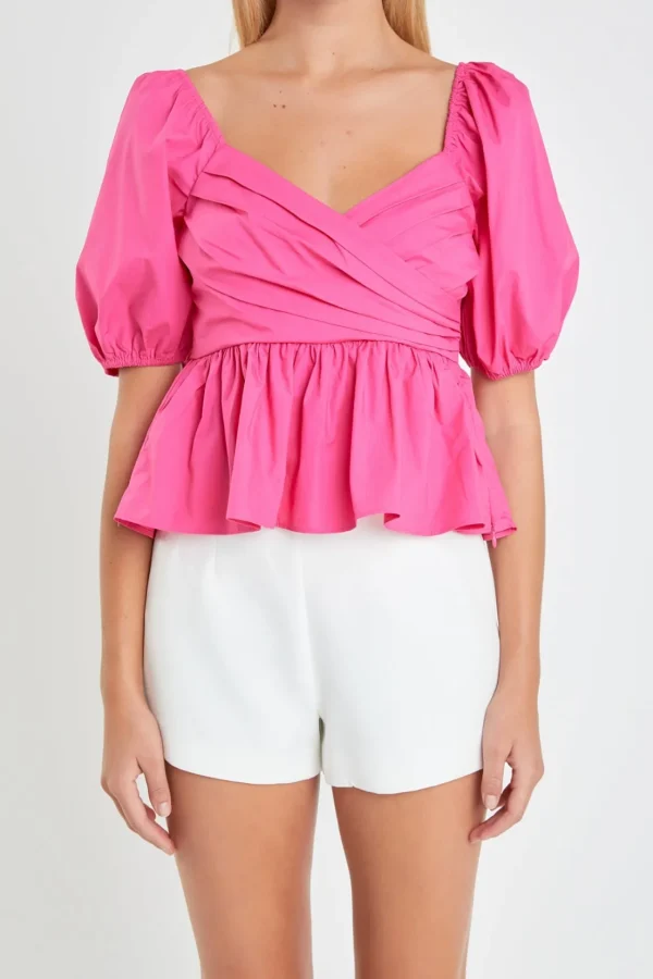 ENGLISH FACTORY Tops*- Shirring Detail Puff Sleeve Top PINK
