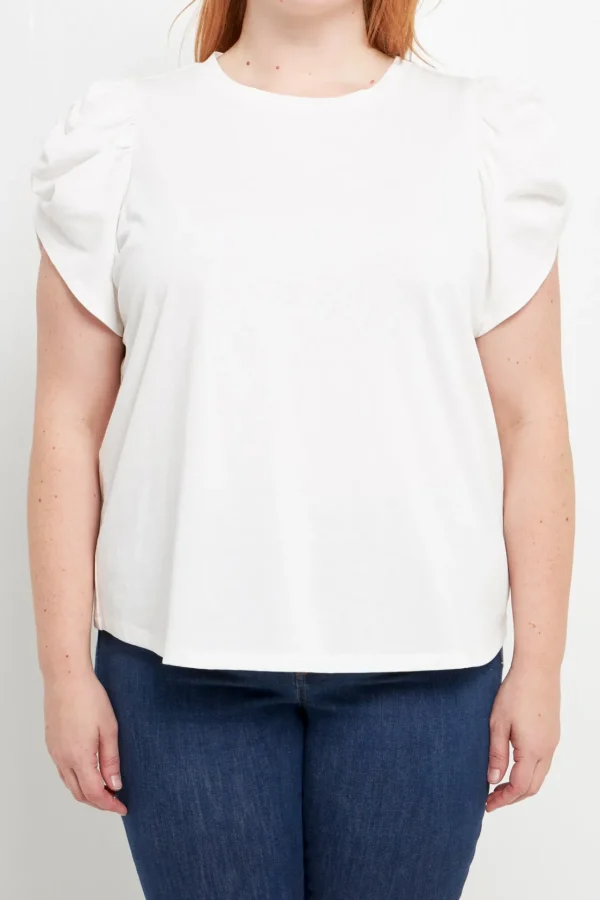 ENGLISH FACTORY Tops*- Shirring Sleeve Knit Top WHITE