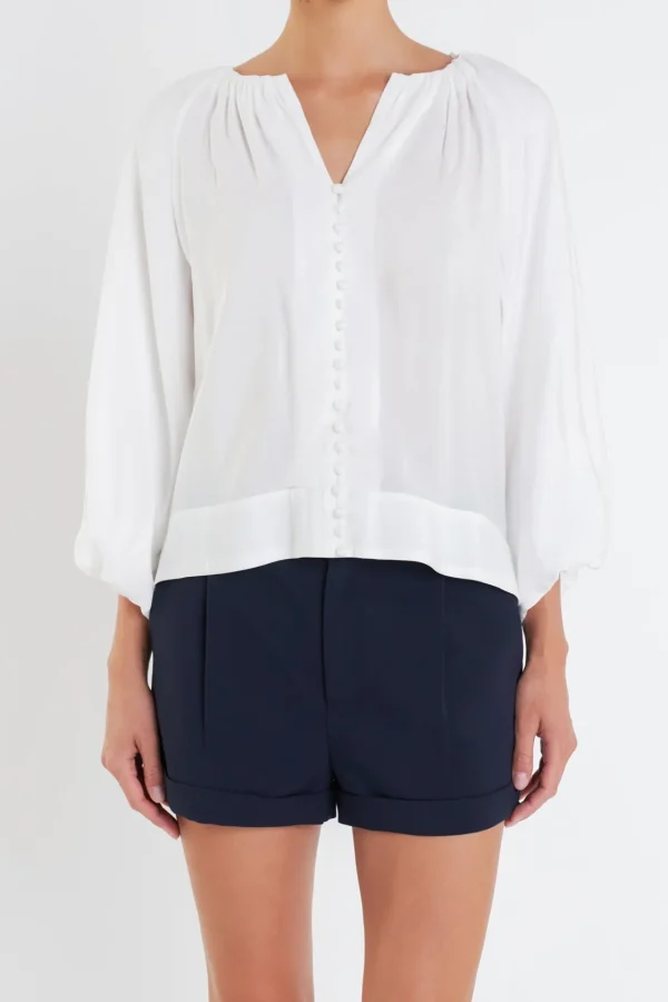 ENGLISH FACTORY Tops*- Shirringed Puff Sleeves Top OFFWHITE