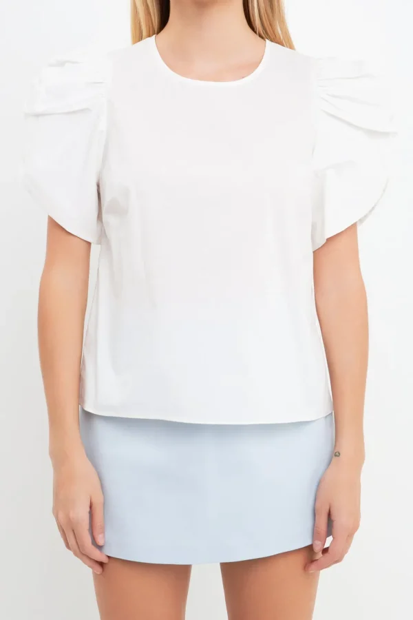 ENGLISH FACTORY Tops*- Shirring Detail Sleeve Top WHITE