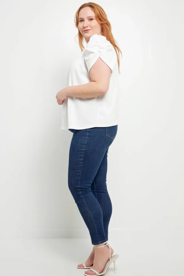 ENGLISH FACTORY Tops*- Shirring Sleeve Knit Top WHITE