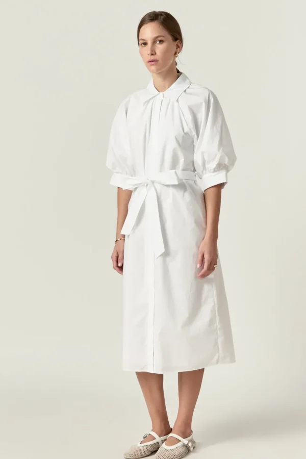 ENGLISH FACTORY White Dresses | Puff Sleeve*- Shirringed Short Sleeves Shirt Dress WHITE