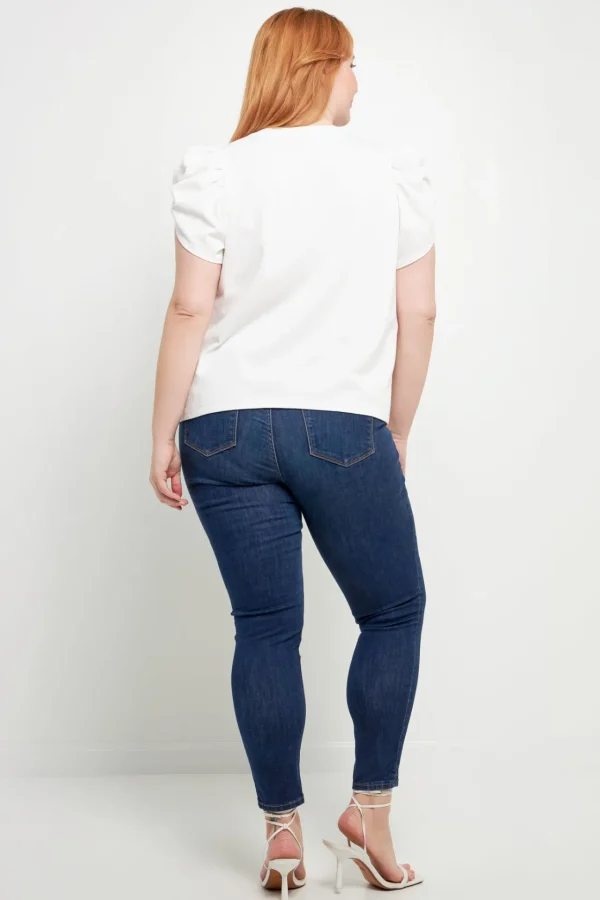 ENGLISH FACTORY Tops*- Shirring Sleeve Knit Top WHITE