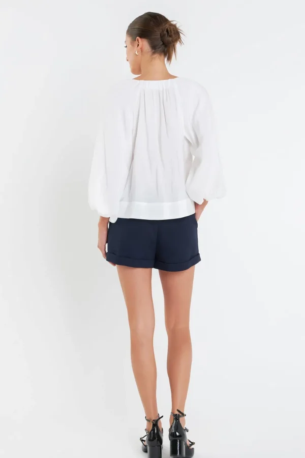 ENGLISH FACTORY Tops*- Shirringed Puff Sleeves Top OFFWHITE