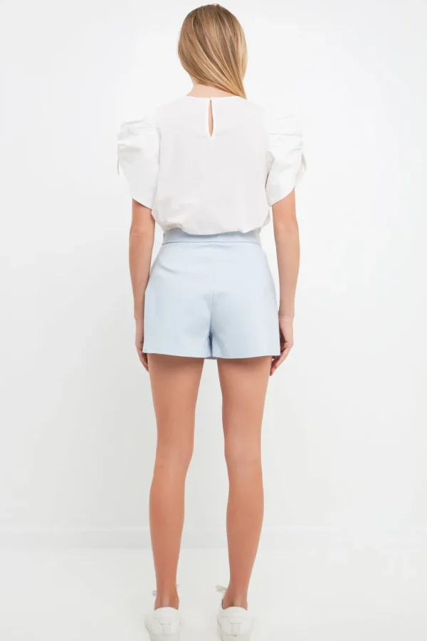 ENGLISH FACTORY Tops*- Shirring Detail Sleeve Top WHITE