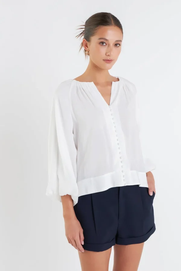 ENGLISH FACTORY Tops*- Shirringed Puff Sleeves Top OFFWHITE