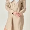 ENGLISH FACTORY White Dresses | Tops*- Shirt Dress with Contrast Collar BEIGE/WHITE