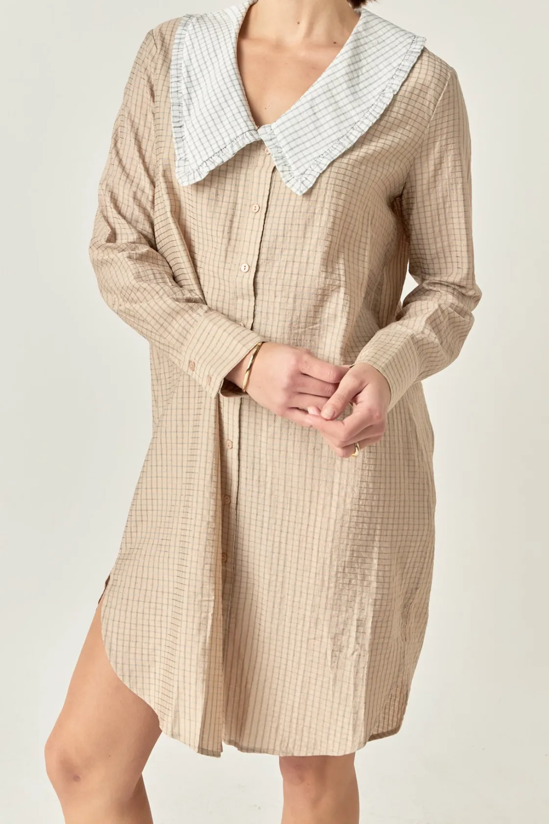 english_factory__shirt_dr_0.webp ENGLISH FACTORY White Dresses | Tops*- Shirt Dress with Contrast Collar BEIGE/WHITE